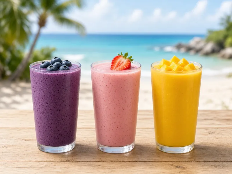 Blueberry, strawberry and mango protein smoothies