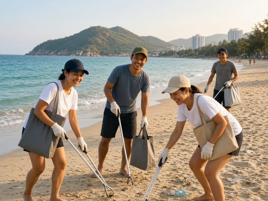 Volunteers collecting litter on a Da Nang beach