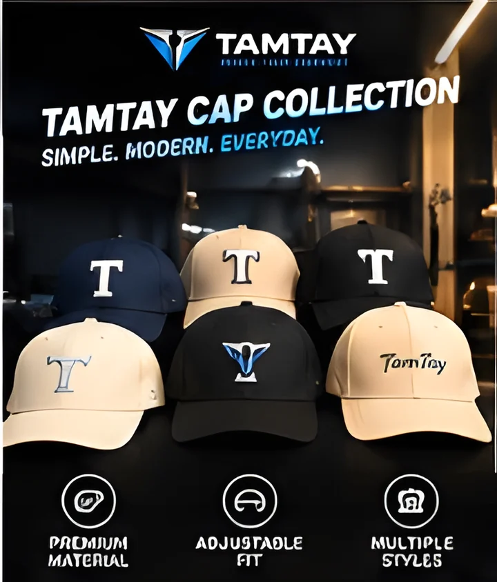 TamTay caps in navy, black and sand