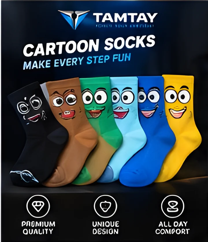 Six pairs of cartoon-face socks