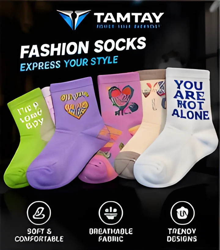 Five pairs of colourful slogan socks